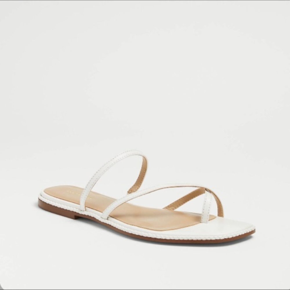 ANN TAYLOR Leather Cross Strap Flat Slide Sandals